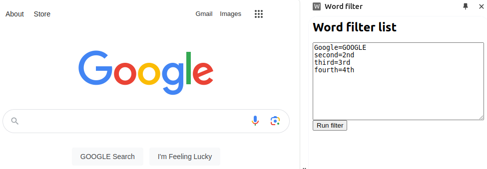 Figure:     \caption{Side filter panel opened after running on the Google.com homepage.}
